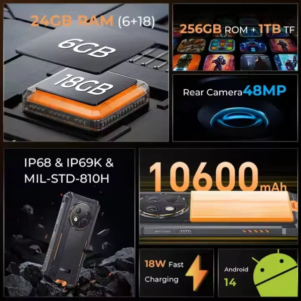 Original Oukitel G1 6.52 Inch HD 6G+256G Android 14 Mobile Phone 10600 MAh Big Battery IP68 Waterproof Rugged Smartphones - Image 4