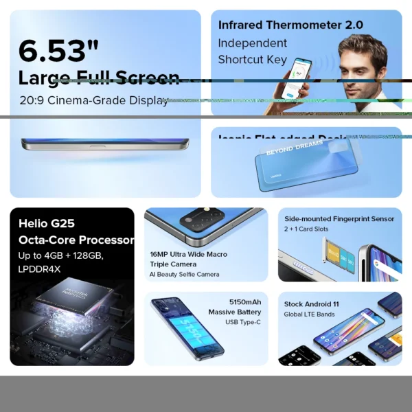UMIDIGI A11 4G LTE Smart Mobile Phones Android 11 6.53 Inch 3GB 64GB Smartphone Online Phone - Image 5